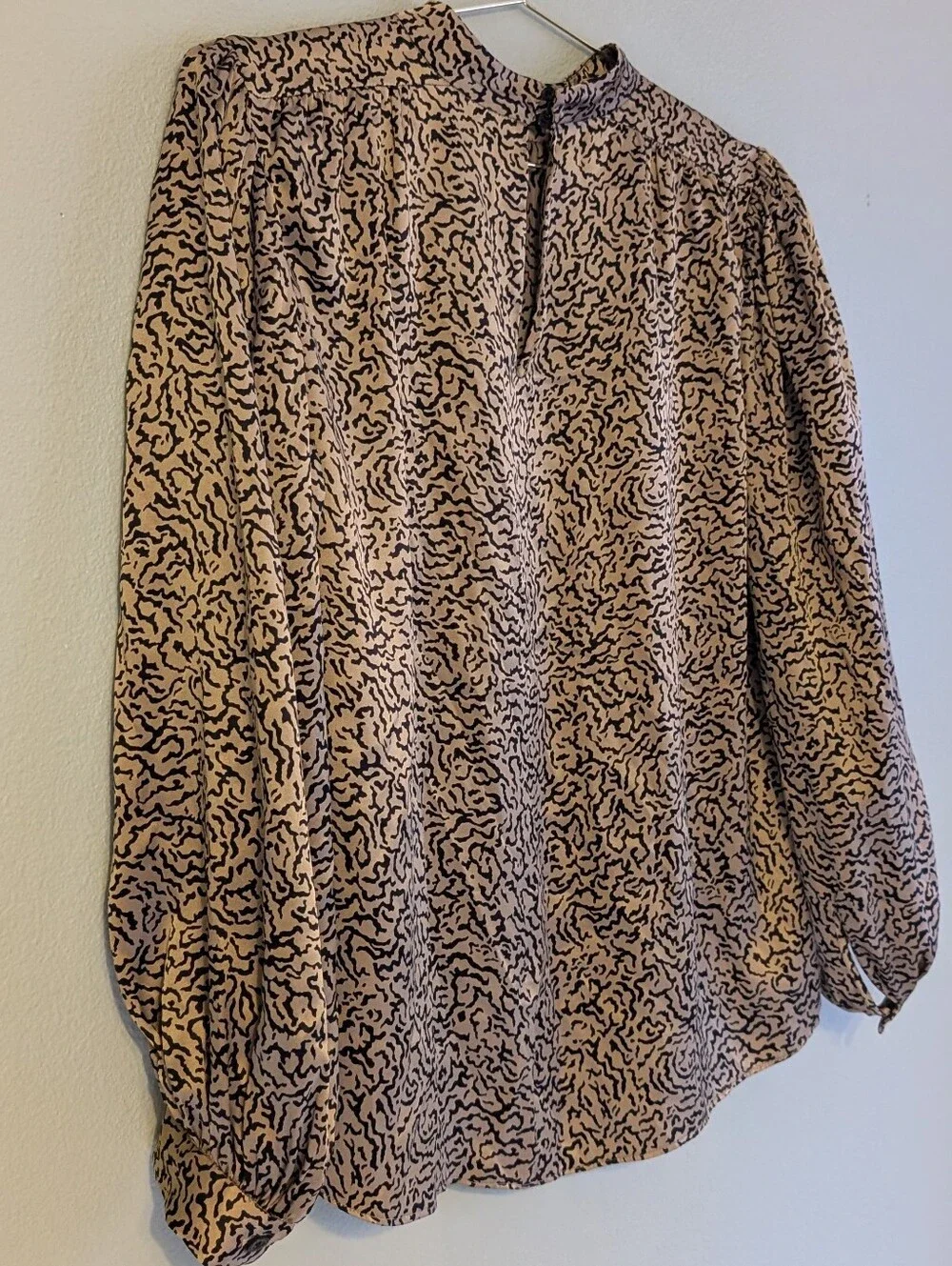 FRAME Women's Silk Blouse XS Mock Neck Balloon Sleeve Oversized Relaxed Boxy Fit